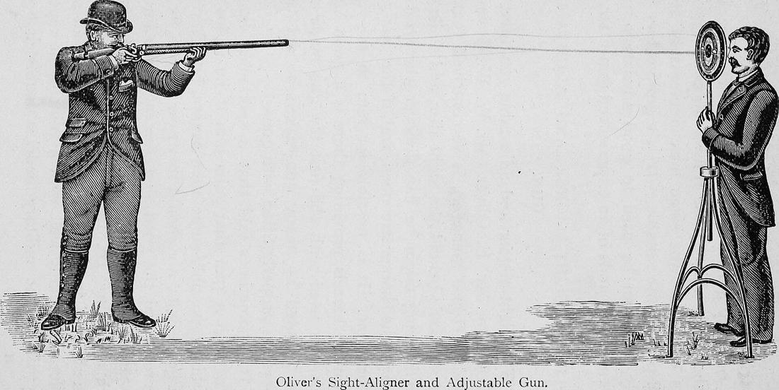 1892 engraving of a marksman lining up a rifle